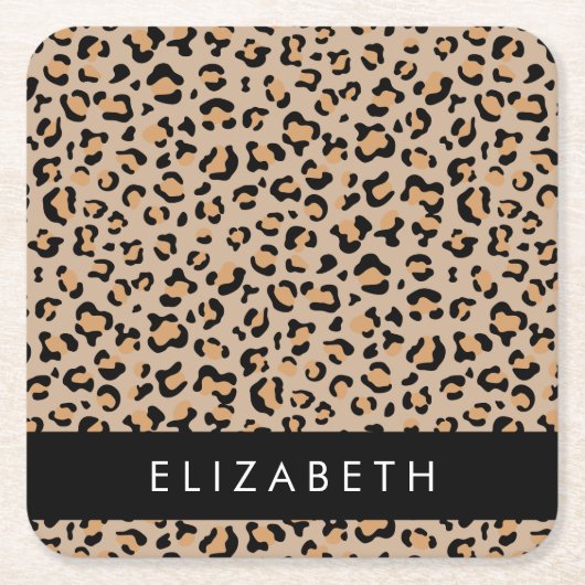 Leopardrucke, Spots, Braunleopard, Ihr Name Rechteckiger Pappuntersetzer (Vorderseite)