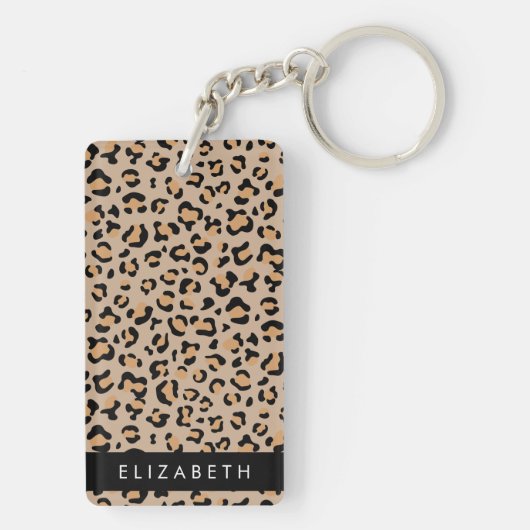 Leopardrucke, Spots, Braunleopard, Ihr Name Schlüsselanhänger (Rückseite)
