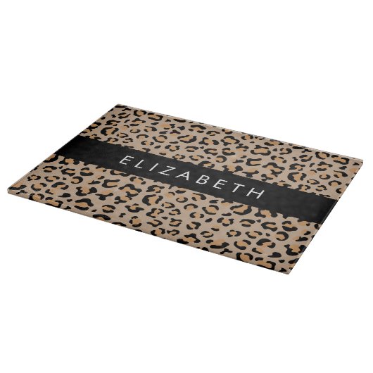 Leopardrucke, Spots, Braunleopard, Ihr Name Schneidebrett (Ecke)