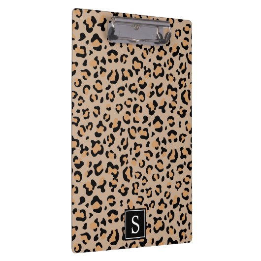 Leopardrucke, Spots, Braunleopard, Monogramm Klemmbrett (Rechts)