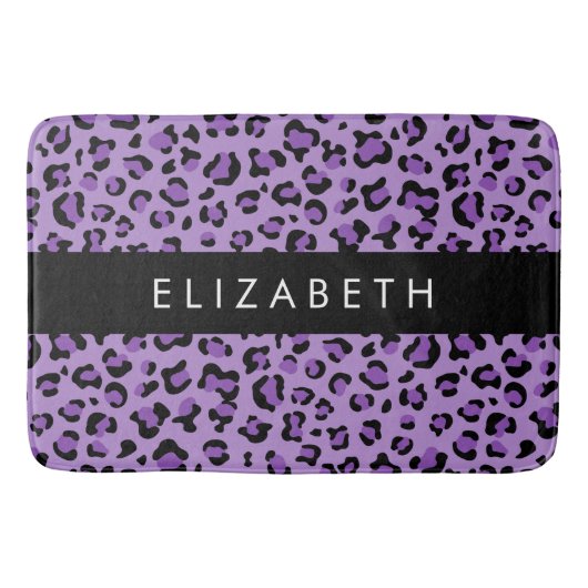 Leopardrucke, Spots, Lila Leopard, Ihr Name Badematte (Vorderseite)