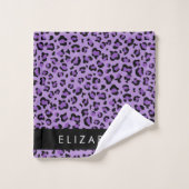 Leopardrucke, Spots, Lila Leopard, Ihr Name Badhandtuch Set (Waschlappen)