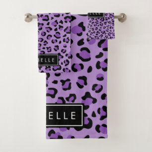 Leopardrucke, Spots, Lila Leopard, Ihr Name Badhandtuch Set