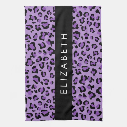 Leopardrucke, Spots, Lila Leopard, Ihr Name Geschirrtuch (Vertikal)