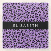 Leopardrucke, Spots, Lila Leopard, Ihr Name Glasuntersetzer (Vorderseite)