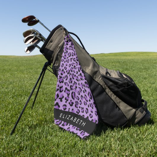 Leopardrucke, Spots, Lila Leopard, Ihr Name Golfhandtuch (Gras)
