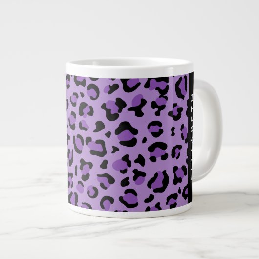 Leopardrucke, Spots, Lila Leopard, Ihr Name Jumbo-Tasse (Vorderseite Rechts)