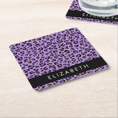 Leopardrucke, Spots, Lila Leopard, Ihr Name Rechteckiger Pappuntersetzer (angewinkelt)