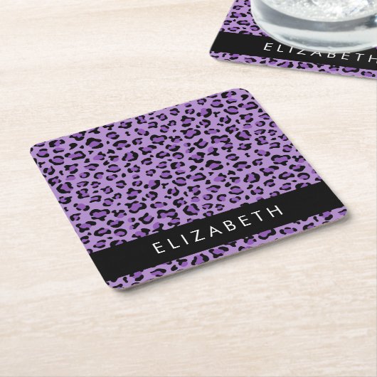 Leopardrucke, Spots, Lila Leopard, Ihr Name Rechteckiger Pappuntersetzer (angewinkelt)