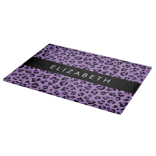 Leopardrucke, Spots, Lila Leopard, Ihr Name Schneidebrett (Ecke)