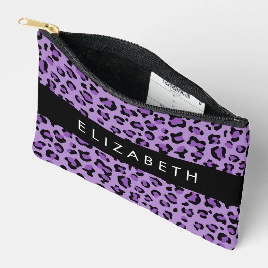 Leopardrucke, Spots, Lila Leopard, Ihr Name Zubehörtasche (Offen)