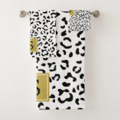 Leopardrucke, Spots, Schwarz/Weiß, Monogramm Badhandtuch Set (Insitu)