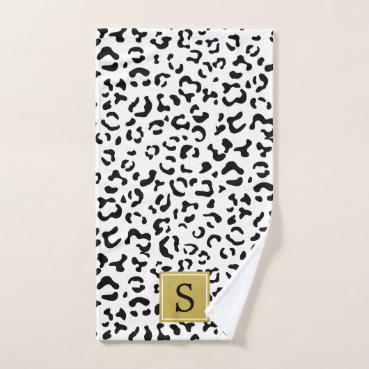Leopardrucke, Spots, Schwarz/Weiß, Monogramm Badhandtuch Set (Handtuch)