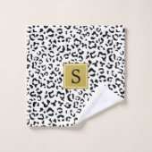 Leopardrucke, Spots, Schwarz/Weiß, Monogramm Badhandtuch Set (Waschlappen)