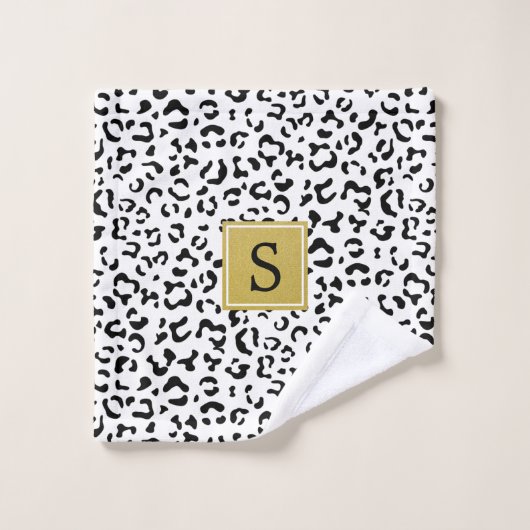 Leopardrucke, Spots, Schwarz/Weiß, Monogramm Badhandtuch Set (Waschlappen)