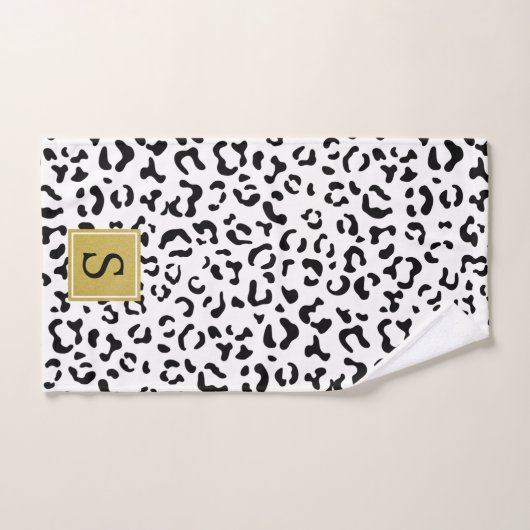 Leopardrucke, Spots, Schwarz/Weiß, Monogramm Badhandtuch Set (Handtuch)