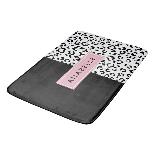 Leopardrucke, Spots, Schwarzweiß, Ihr Name Badematte (Schrägansicht)