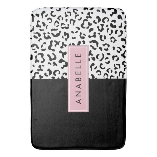 Leopardrucke, Spots, Schwarzweiß, Ihr Name Badematte (Vorderseite Vertikal)