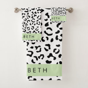 Leopardrucke, Spots, Schwarzweiß, Ihr Name Badhandtuch Set
