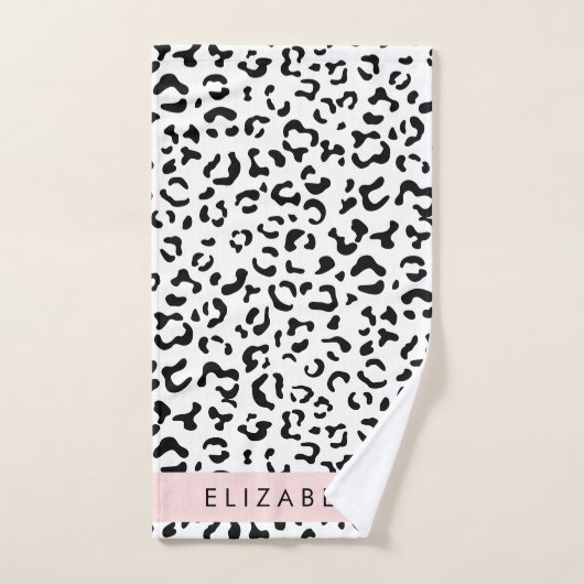 Leopardrucke, Spots, Schwarzweiß, Ihr Name Badhandtuch Set (Handtuch)
