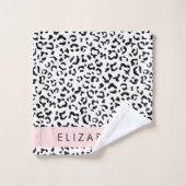 Leopardrucke, Spots, Schwarzweiß, Ihr Name Badhandtuch Set (Waschlappen)