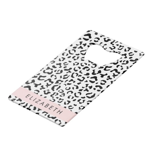 Leopardrucke, Spots, Schwarzweiß, Ihr Name Geldbeutel Flaschenöffner (Vorderseite Schrägansicht)