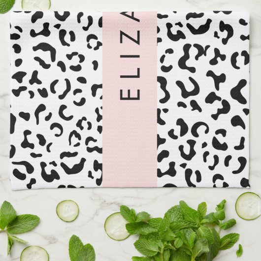 Leopardrucke, Spots, Schwarzweiß, Ihr Name Geschirrtuch (Gefaltet)