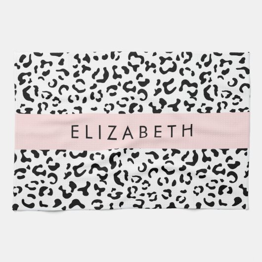 Leopardrucke, Spots, Schwarzweiß, Ihr Name Geschirrtuch (Horizontal)