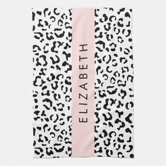 Leopardrucke, Spots, Schwarzweiß, Ihr Name Geschirrtuch (Vertikal)