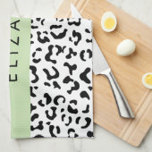 Leopardrucke, Spots, Schwarzweiß, Ihr Name Geschirrtuch (Viertel Falte)