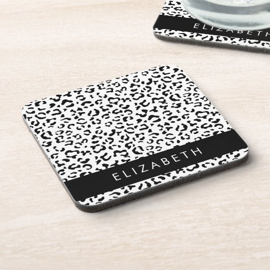 Leopardrucke, Spots, Schwarzweiß, Ihr Name Getränkeuntersetzer (Linke Seite)