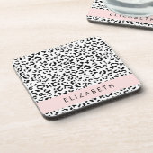 Leopardrucke, Spots, Schwarzweiß, Ihr Name Getränkeuntersetzer (Linke Seite)