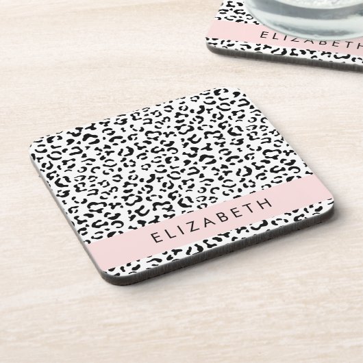 Leopardrucke, Spots, Schwarzweiß, Ihr Name Getränkeuntersetzer (Linke Seite)