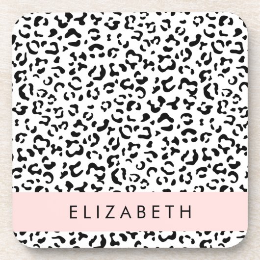 Leopardrucke, Spots, Schwarzweiß, Ihr Name Getränkeuntersetzer (Vorderseite)