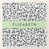 Leopardrucke, Spots, Schwarzweiß, Ihr Name Glasuntersetzer (Vorderseite)
