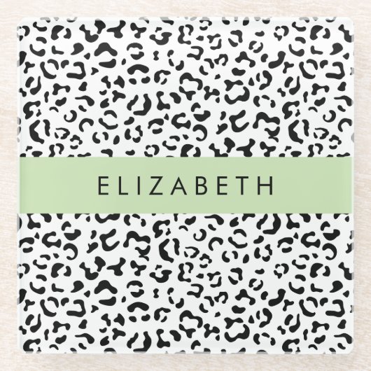 Leopardrucke, Spots, Schwarzweiß, Ihr Name Glasuntersetzer (Vorderseite)