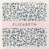 Leopardrucke, Spots, Schwarzweiß, Ihr Name Glasuntersetzer (Vorderseite)