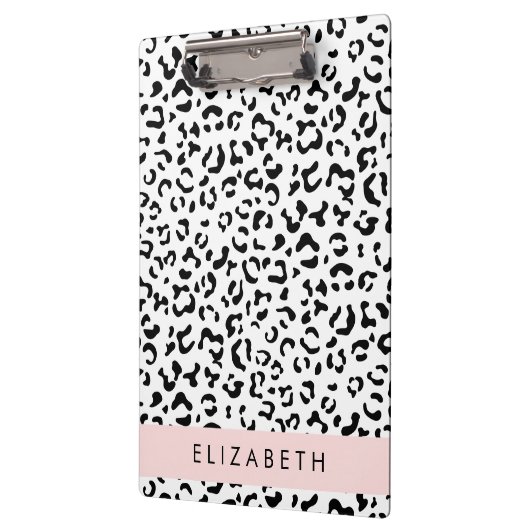 Leopardrucke, Spots, Schwarzweiß, Ihr Name Klemmbrett (Links)