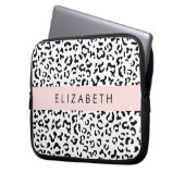Leopardrucke, Spots, Schwarzweiß, Ihr Name Laptopschutzhülle (Vorderseite Links)
