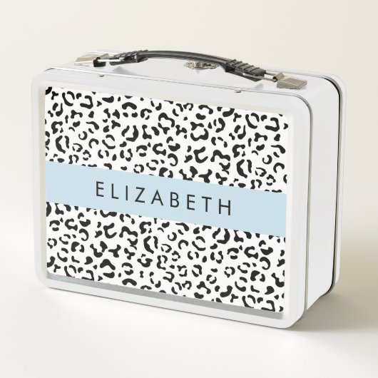 Leopardrucke, Spots, Schwarzweiß, Ihr Name Metall Brotdose (Rückseite)