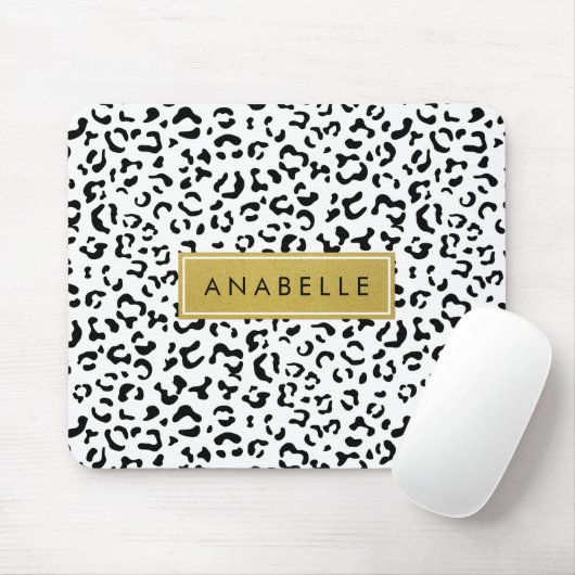 Leopardrucke, Spots, Schwarzweiß, Ihr Name Mousepad (Mit Mouse)