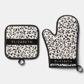 Leopardrucke, Spots, Schwarzweiß, Ihr Name Ofenhandschuh & Topflappen-Set (Vorderseite)
