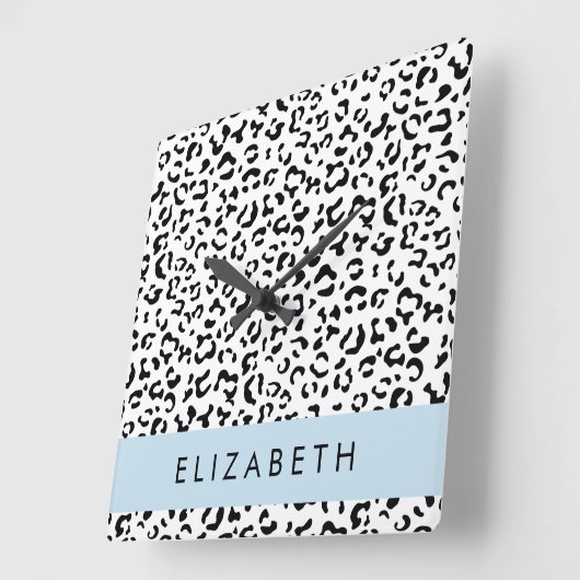 Leopardrucke, Spots, Schwarzweiß, Ihr Name Quadratische Wanduhr (Winkel)