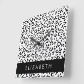 Leopardrucke, Spots, Schwarzweiß, Ihr Name Quadratische Wanduhr (Winkel)