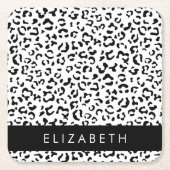 Leopardrucke, Spots, Schwarzweiß, Ihr Name Rechteckiger Pappuntersetzer (Vorderseite)