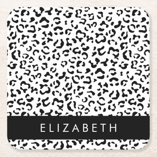 Leopardrucke, Spots, Schwarzweiß, Ihr Name Rechteckiger Pappuntersetzer (Vorderseite)
