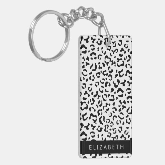 Leopardrucke, Spots, Schwarzweiß, Ihr Name Schlüsselanhänger (Vorderseite links)