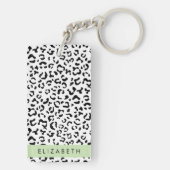 Leopardrucke, Spots, Schwarzweiß, Ihr Name Schlüsselanhänger (Rückseite)