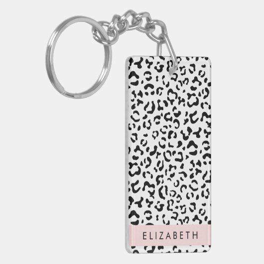 Leopardrucke, Spots, Schwarzweiß, Ihr Name Schlüsselanhänger (Vorderseite links)