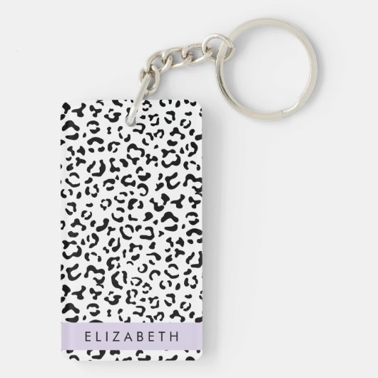 Leopardrucke, Spots, Schwarzweiß, Ihr Name Schlüsselanhänger (Rückseite)